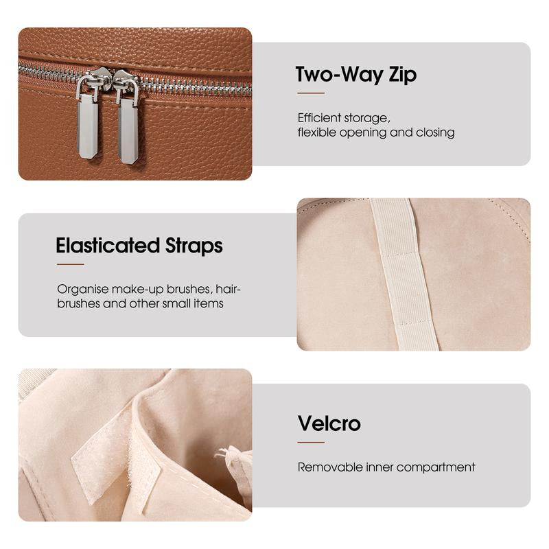 Honitty Makeup Organizer Bag with Removable Divider Travel Toiletry Cosmetic Case for Women Girls Portable Vanity Storage Box in PU Material