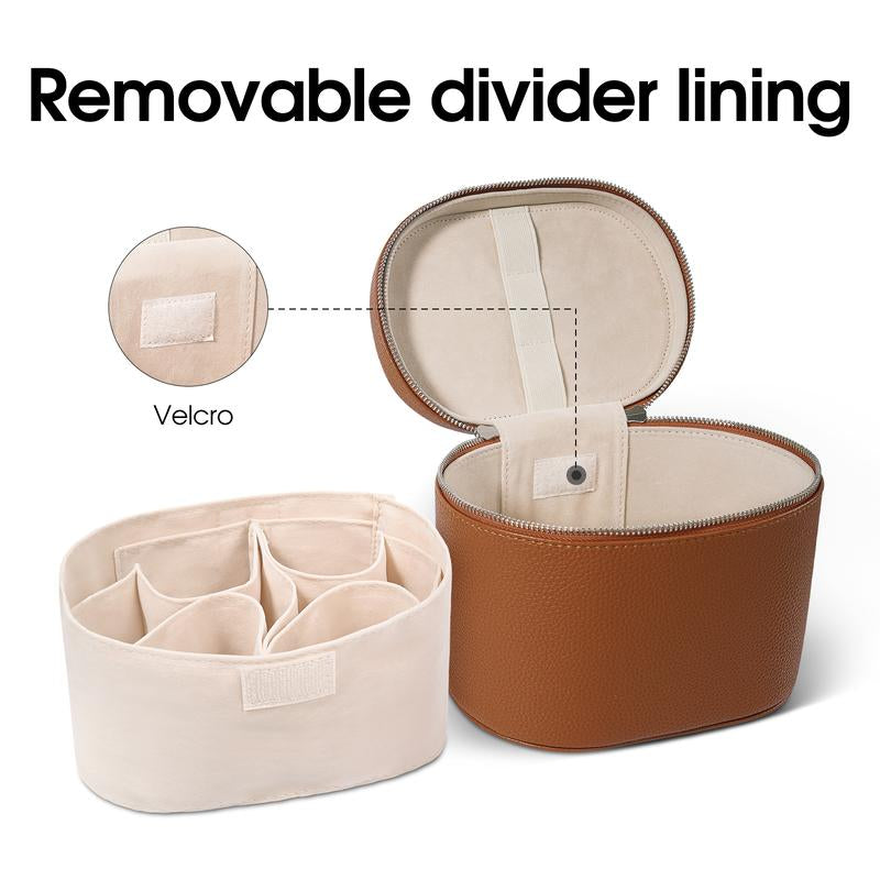 Honitty Makeup Organizer Bag with Removable Divider Travel Toiletry Cosmetic Case for Women Girls Portable Vanity Storage Box in PU Material