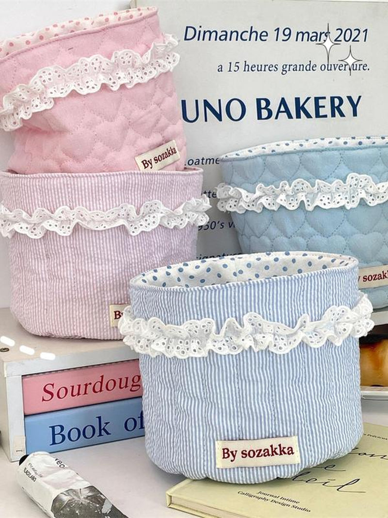 Cute Quilted Makeup Storage Basket, Multifunctional Large Capacity Storage Basket, Desktop Storage Organizer for Home Office, Toiletries Basket