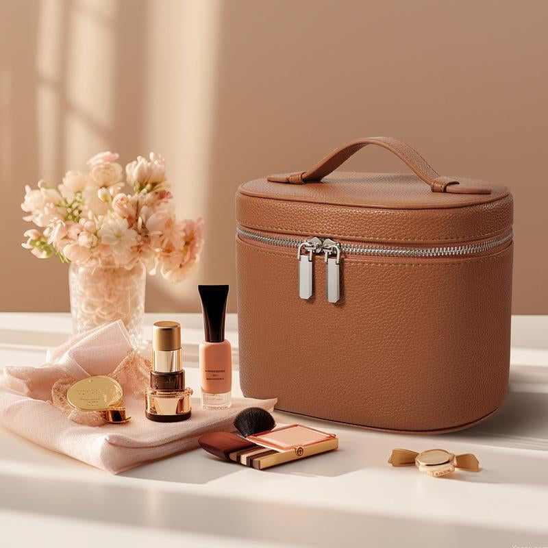 Honitty Makeup Organizer Bag with Removable Divider Travel Toiletry Cosmetic Case for Women Girls Portable Vanity Storage Box in PU Material