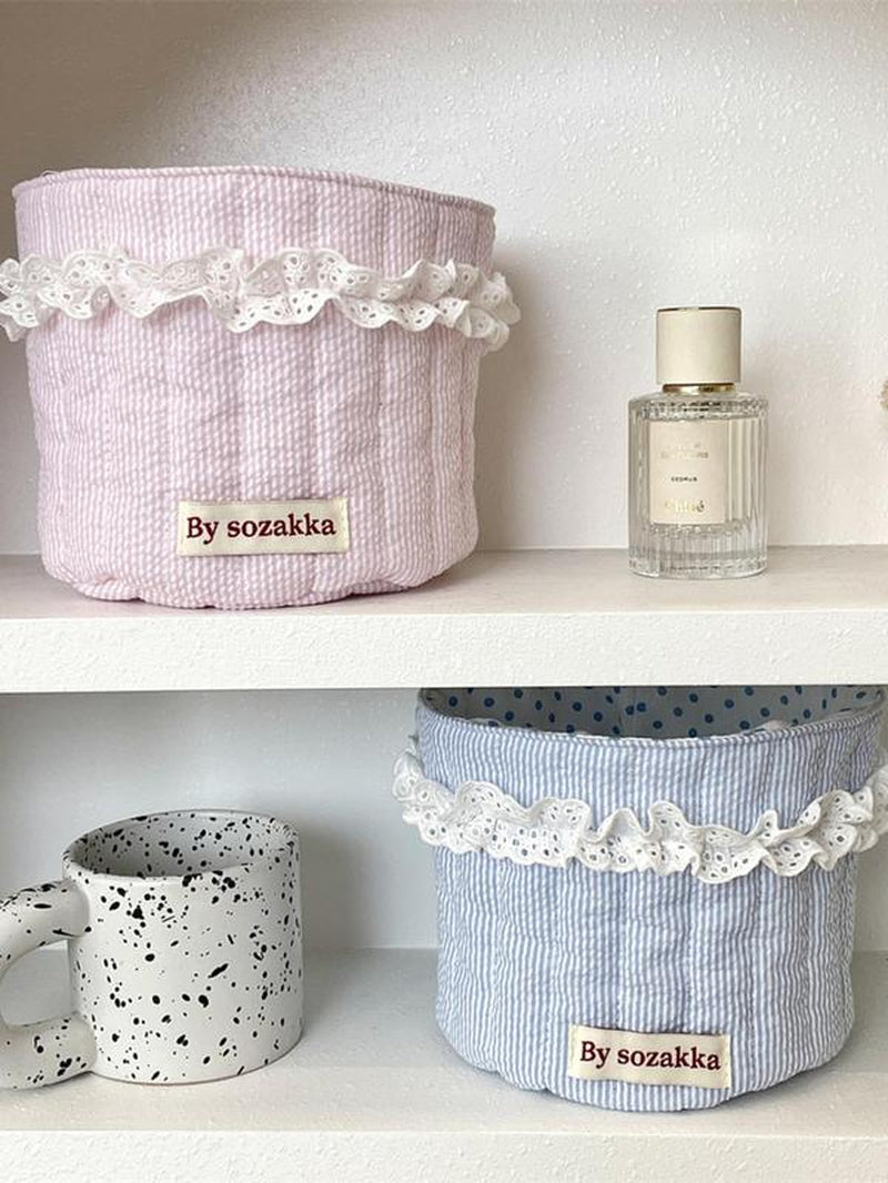 Cute Quilted Makeup Storage Basket, Multifunctional Large Capacity Storage Basket, Desktop Storage Organizer for Home Office, Toiletries Basket