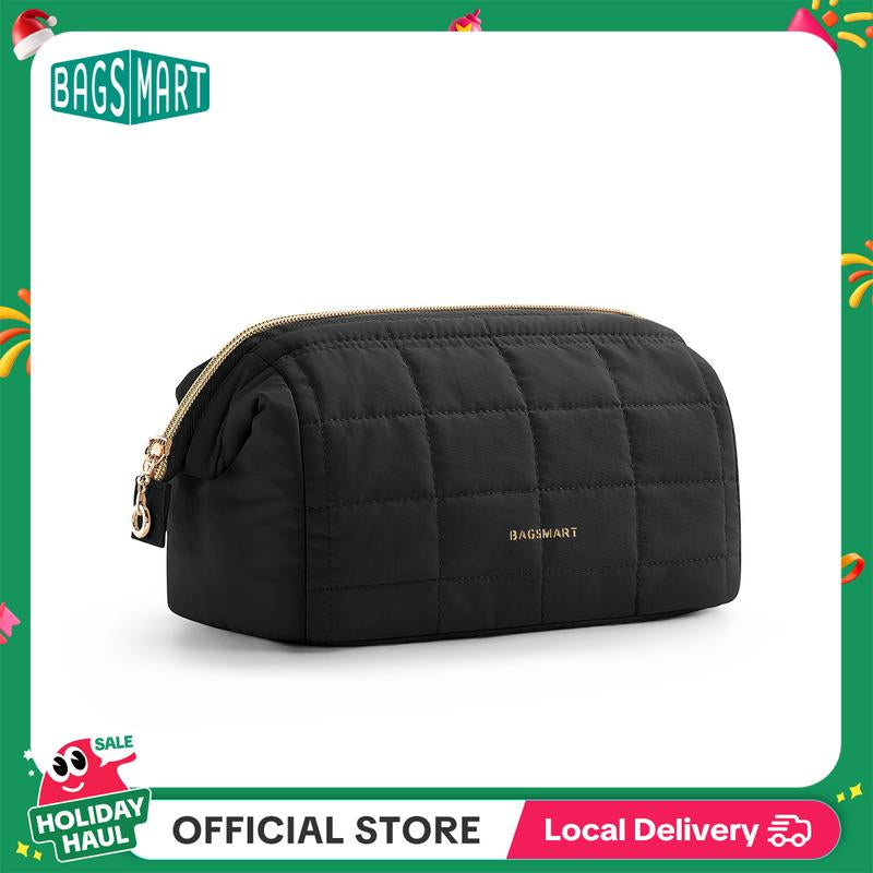BAGSMART Makeup Bag, Puffy Padded Travel Cosmetic Organizer for Women, Wide-Open Makeup Case for Toiletries, Accessories, and Brushes Tiktokshopholidayhaul