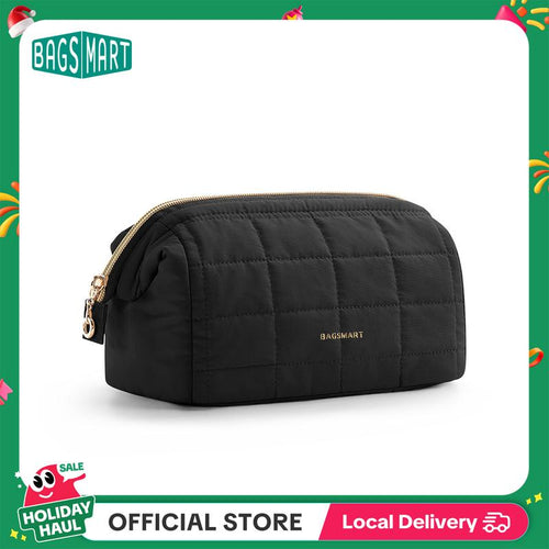 BAGSMART Makeup Bag, Puffy Padded Travel Cosmetic Organizer for Women, Wide-Open Makeup Case for Toiletries, Accessories, and Brushes Tiktokshopholidayhaul