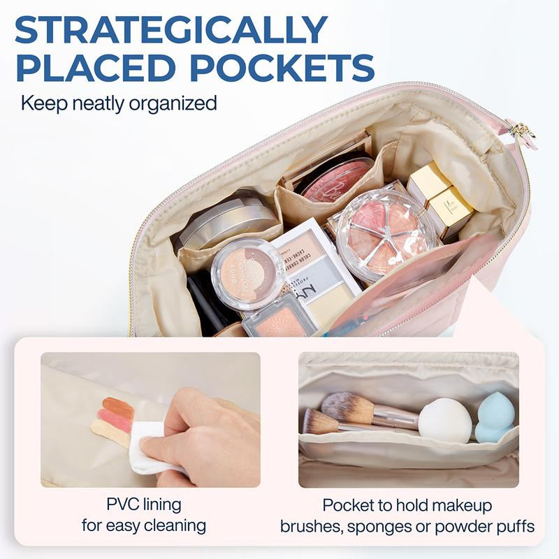 BAGSMART Makeup Bag, Puffy Padded Travel Cosmetic Organizer for Women, Wide-Open Makeup Case for Toiletries, Accessories, and Brushes Tiktokshopholidayhaul