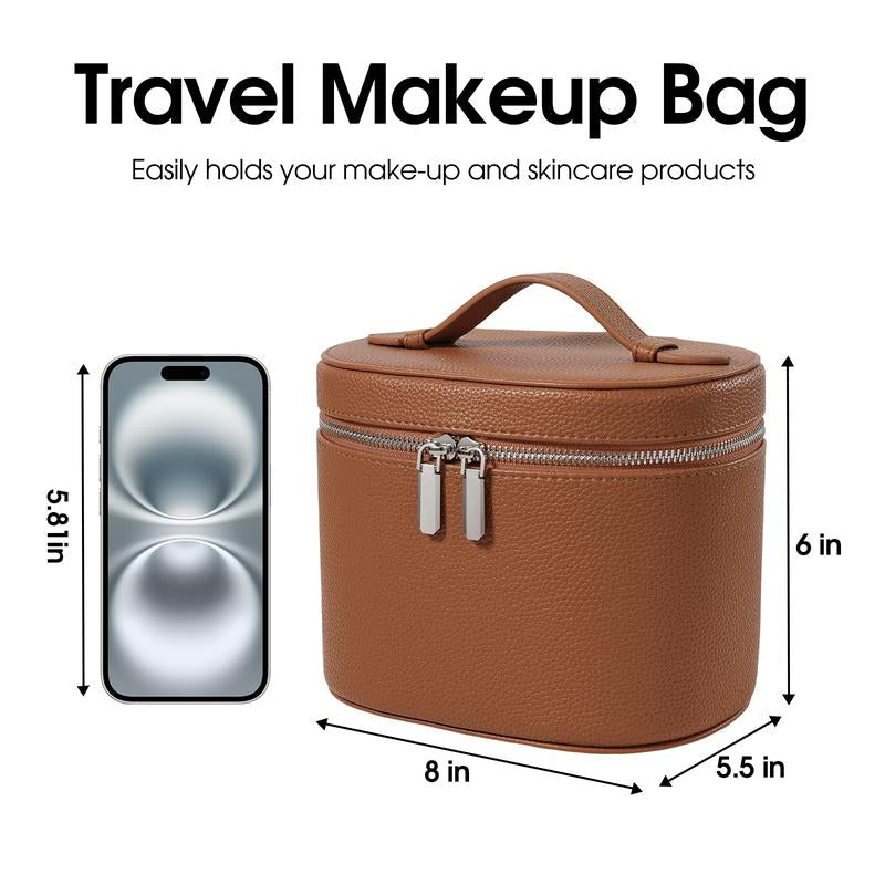 Honitty Makeup Organizer Bag with Removable Divider Travel Toiletry Cosmetic Case for Women Girls Portable Vanity Storage Box in PU Material