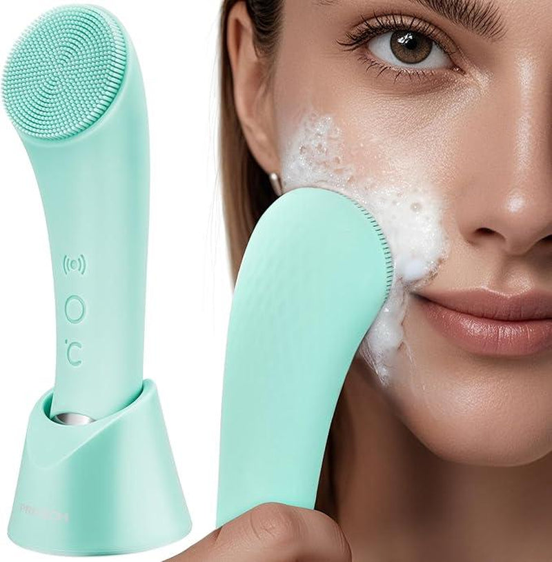 Facial Cleansing Brush, PRITECH Heatable Vibrating Face Scrubber with Massage, Silicone Face Scrubber for Women & Men, Electric Facial Cleanser for Deep Cleansing, Gentle Exfoliating Minihygieneproducts#Tiktokshopholidayhaul