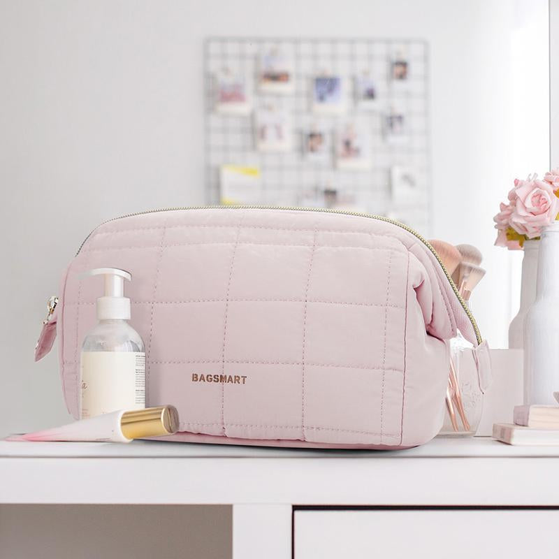 BAGSMART Makeup Bag, Puffy Padded Travel Cosmetic Organizer for Women, Wide-Open Makeup Case for Toiletries, Accessories, and Brushes Tiktokshopholidayhaul