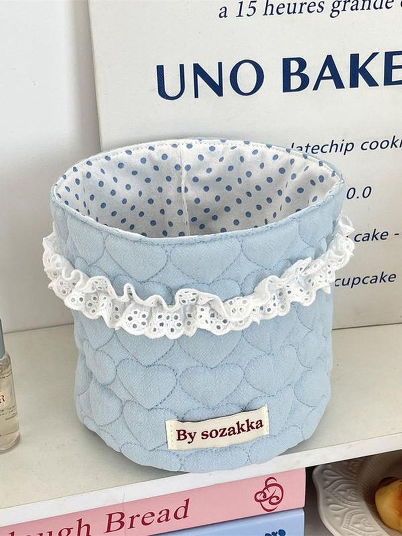 Cute Quilted Makeup Storage Basket, Multifunctional Large Capacity Storage Basket, Desktop Storage Organizer for Home Office, Toiletries Basket