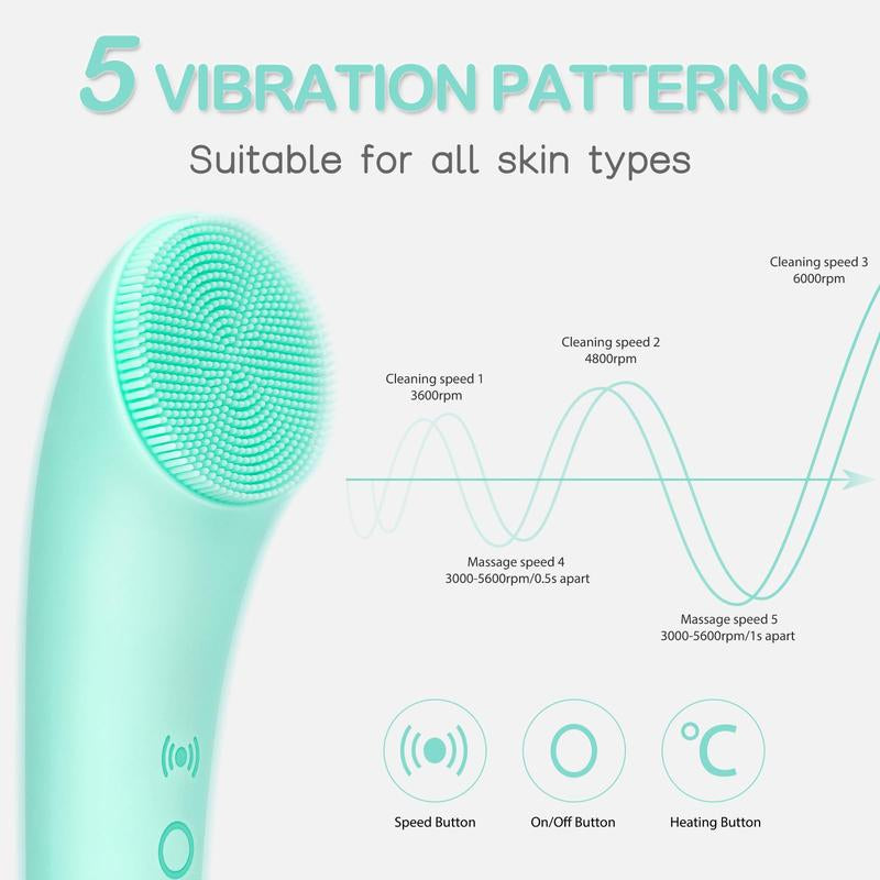 Facial Cleansing Brush, PRITECH Heatable Vibrating Face Scrubber with Massage, Silicone Face Scrubber for Women & Men, Electric Facial Cleanser for Deep Cleansing, Gentle Exfoliating Minihygieneproducts#Tiktokshopholidayhaul
