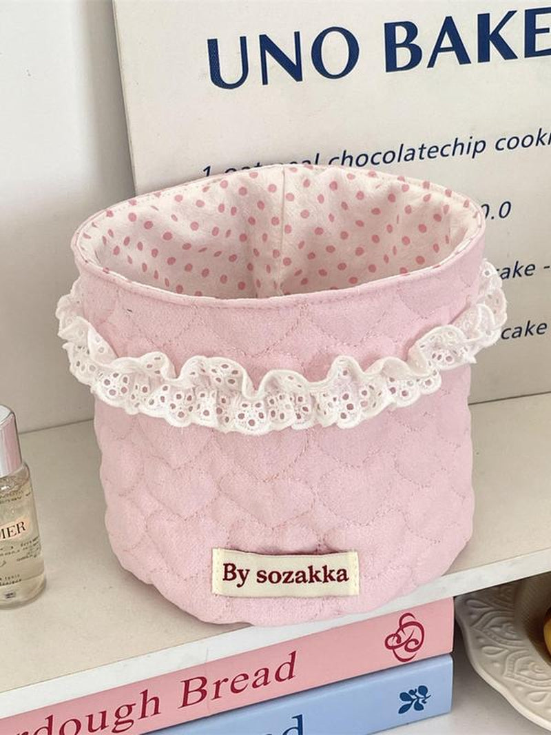 Cute Quilted Makeup Storage Basket, Multifunctional Large Capacity Storage Basket, Desktop Storage Organizer for Home Office, Toiletries Basket