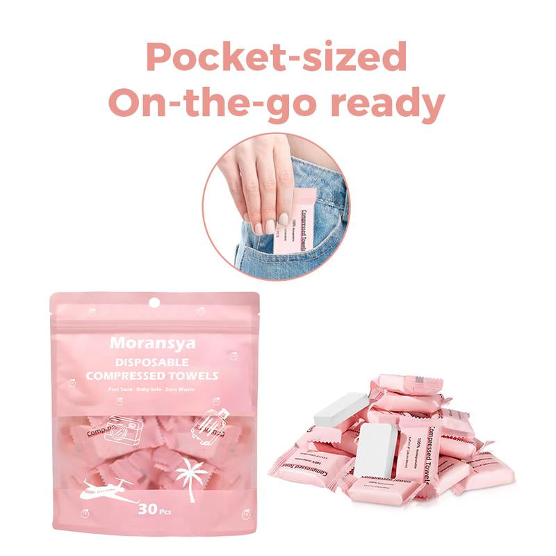 Disposable Compressed Towel Tablets 30Pcs Portable Compact Face Towels Suitable for Home Use Camping Hiking Travel Picnics and Gym Workouts Ideal for On-The-Go Hand Cleansing Facial Cleansing and Makeup Removal