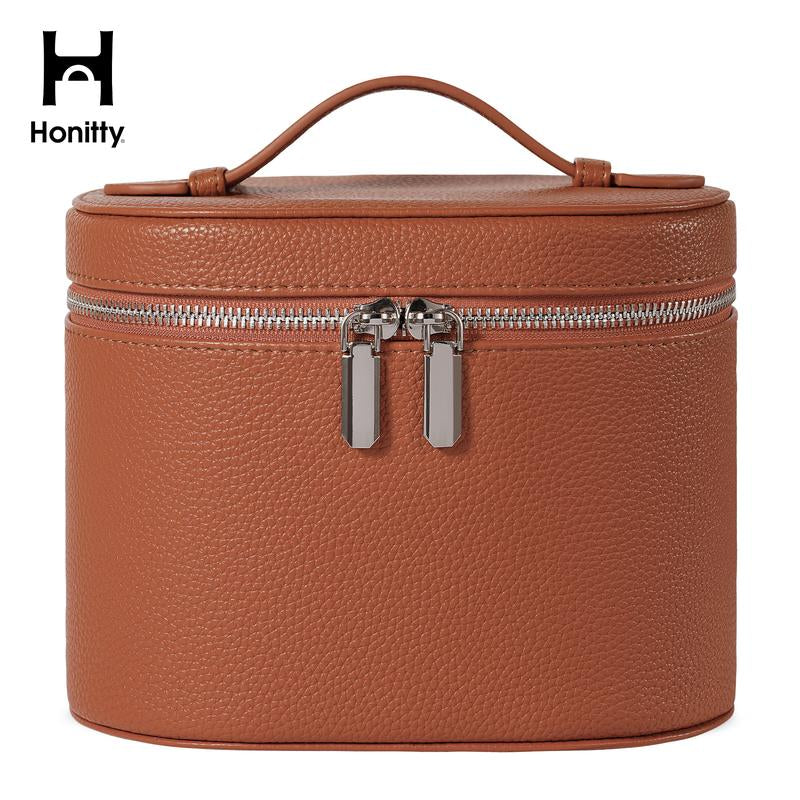 Honitty Makeup Organizer Bag with Removable Divider Travel Toiletry Cosmetic Case for Women Girls Portable Vanity Storage Box in PU Material