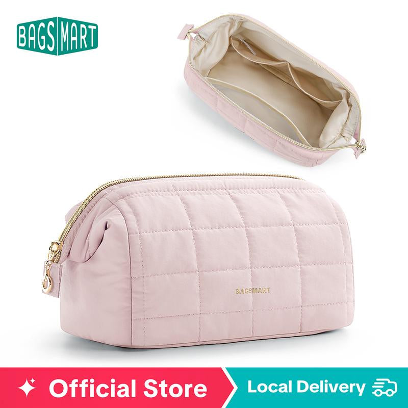 BAGSMART Makeup Bag, Puffy Padded Travel Cosmetic Organizer for Women, Wide-Open Makeup Case for Toiletries, Accessories, and Brushes Tiktokshopholidayhaul