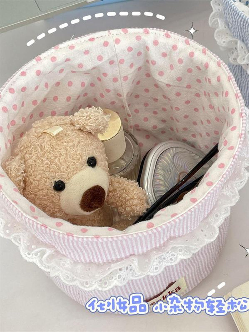 Cute Quilted Makeup Storage Basket, Multifunctional Large Capacity Storage Basket, Desktop Storage Organizer for Home Office, Toiletries Basket