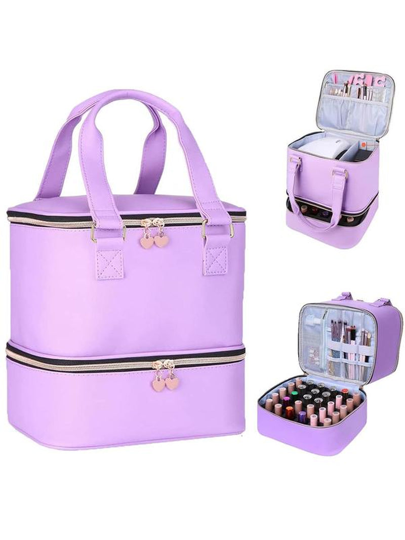 Double Layer Quilted Nail Polish Storage Bag, Portable Nail Art Organizer, Cosmetic Storage Zipper Makeup Organizer Pouch Multifunctional Bag for Women & Girls (Bag Only)
